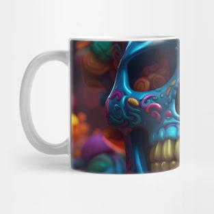 Flower Decorated Blue Skull Mug